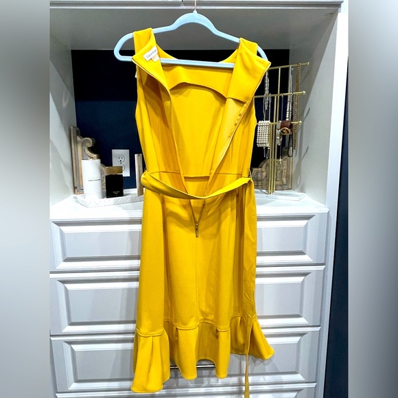 CALVIN KLIEN  Size 8 YELLOW  DRESS NEW W/TAGS ON ROUND NECK SLEEVELESS R… - Picture 4 of 8